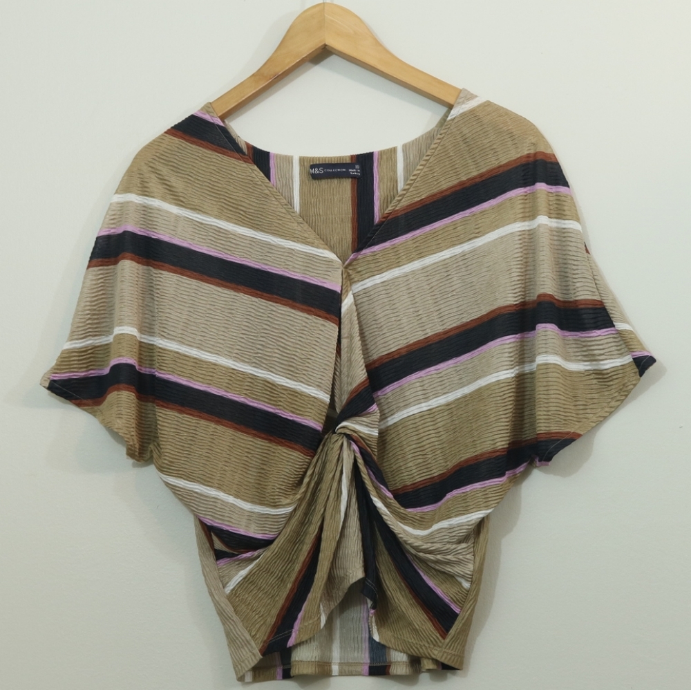 M&S Collection Striped Pleated Twisted Top